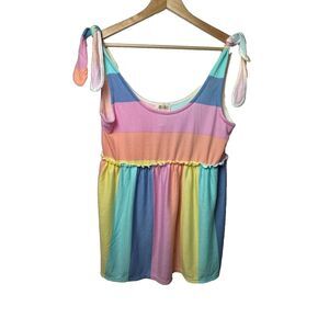 BiBi Pastel Rainbow Striped Tie Shoulder Tank Top Size Medium